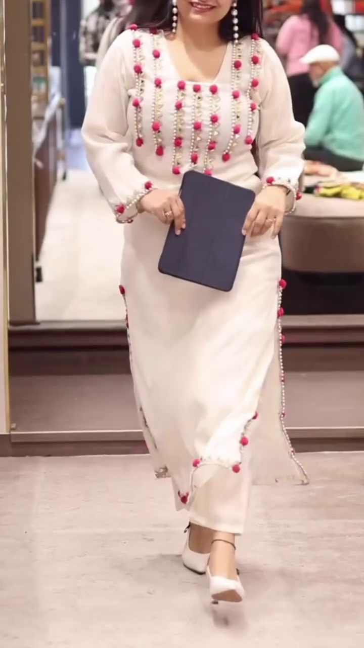 Hand-Embellished Kurta Set with Pink Tassel Detailing – Where Elegance Meets Artistry - Image 2