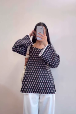 πΈ Cotton Square Neck Lace Detailing Bell Sleeve Short Kurti β Grace in Every Thread πΈ