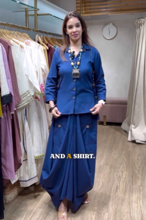π Elegant Flow: Navy Blue Drape Skirt Set for Women
