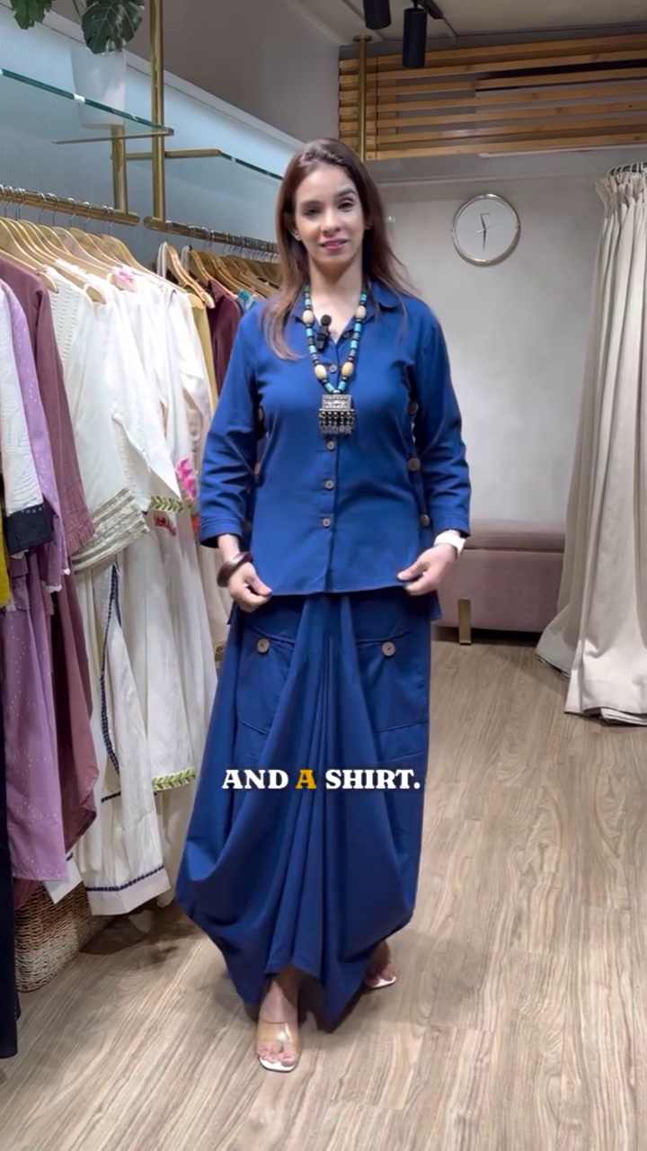 💙 Elegant Flow: Navy Blue Drape Skirt Set for Women