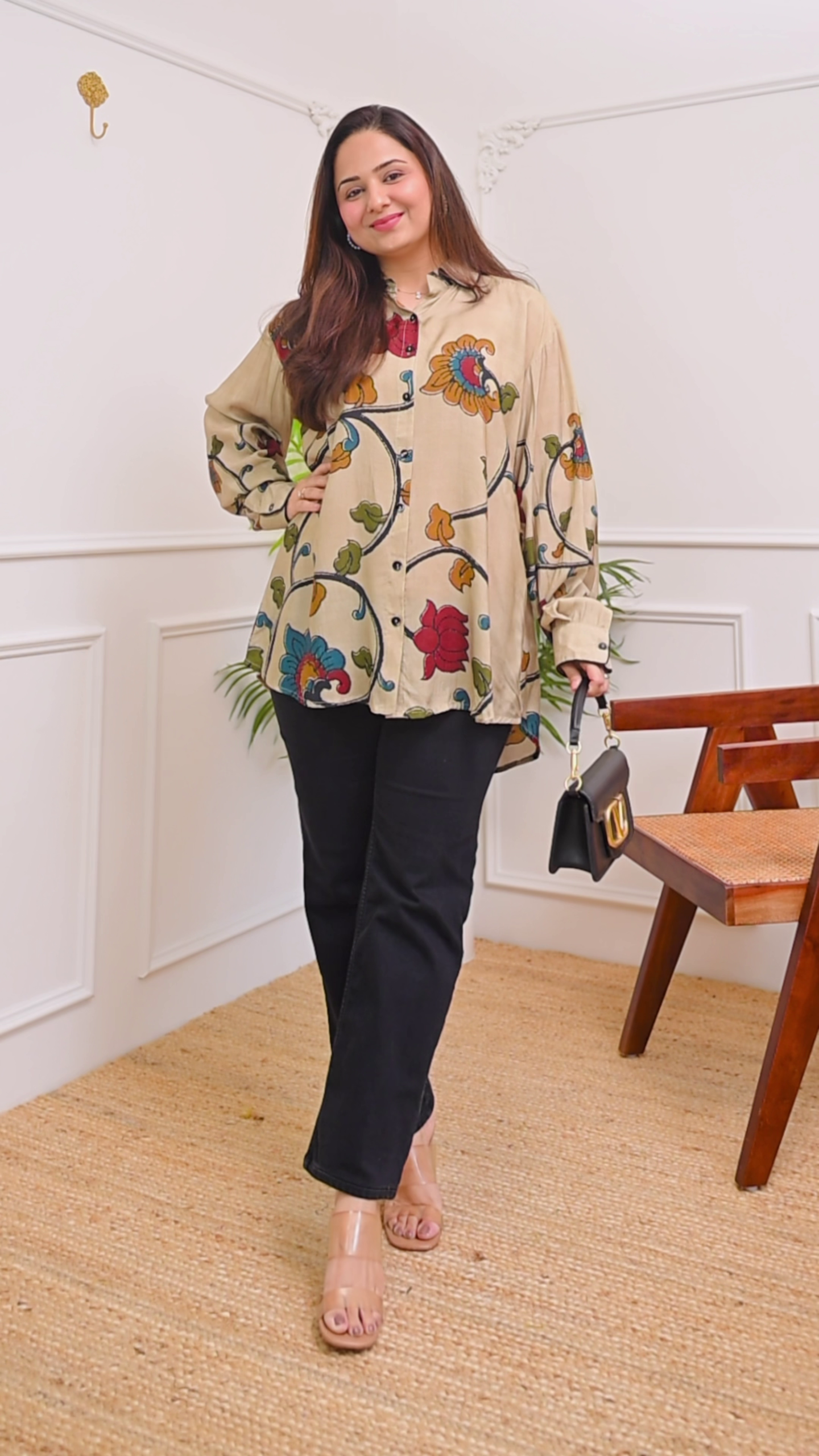 🔴🖤 Bold & Elegant: Crimson & Coal Ajrakh Muslin Silk Shirt - Image 4