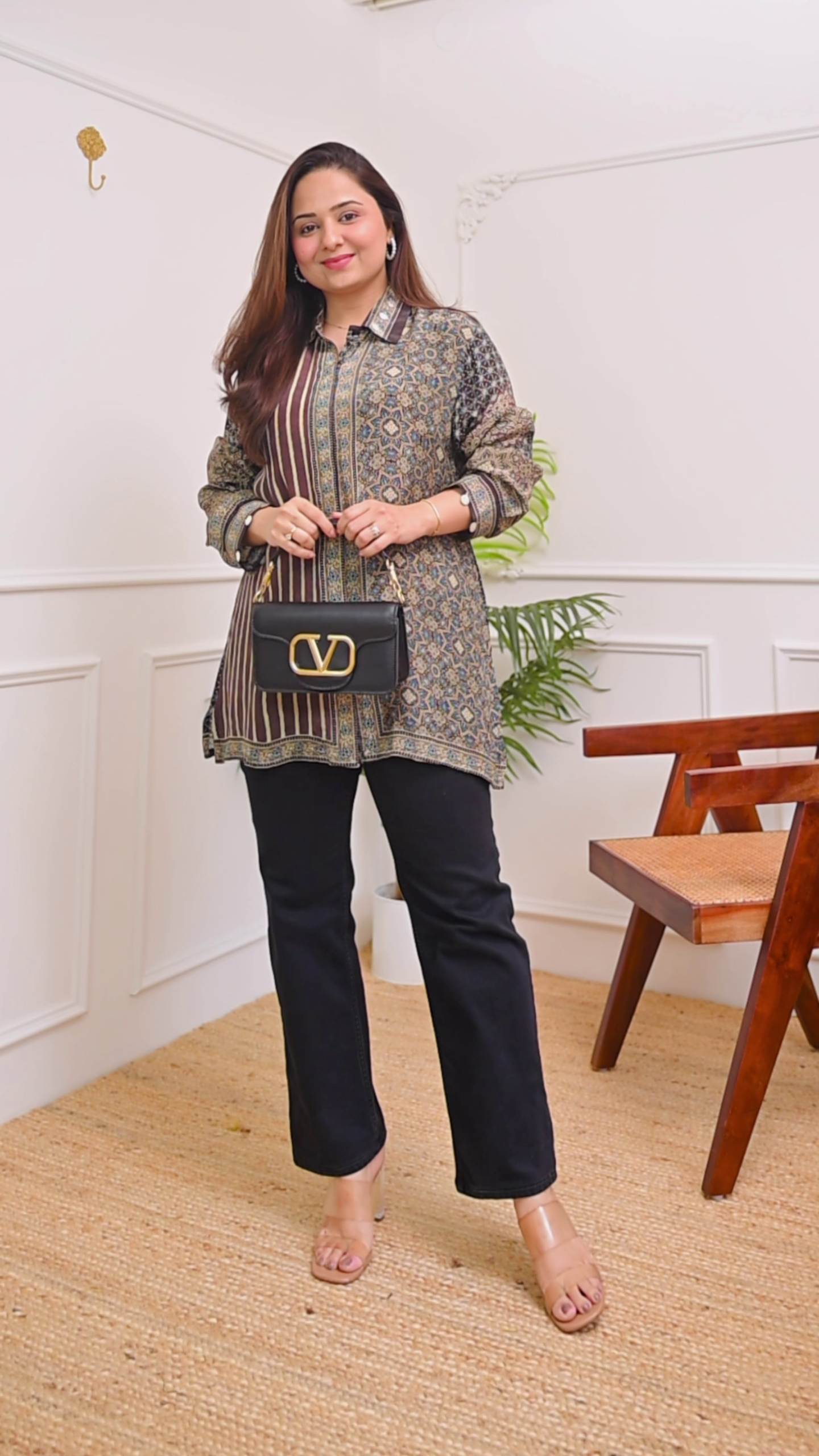 🔴🖤 Bold & Elegant: Crimson & Coal Ajrakh Muslin Silk Shirt - Image 6