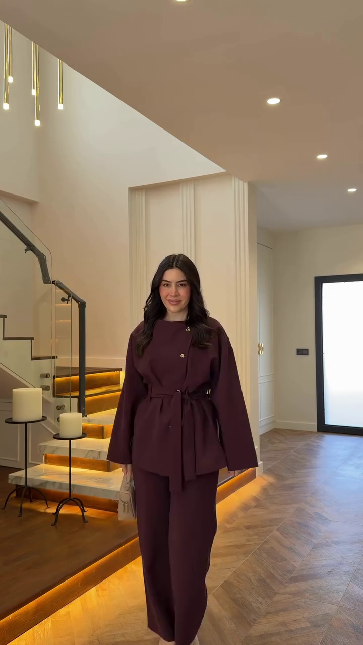 🤎 Chic & Modest: Brown Linen Co-Ord Set with Belted Top & Wide-Leg Trousers - Image 2