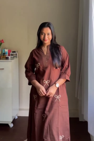 🤎 Elegant Tradition: Brown Embroidered Kurta Co-Ord Set