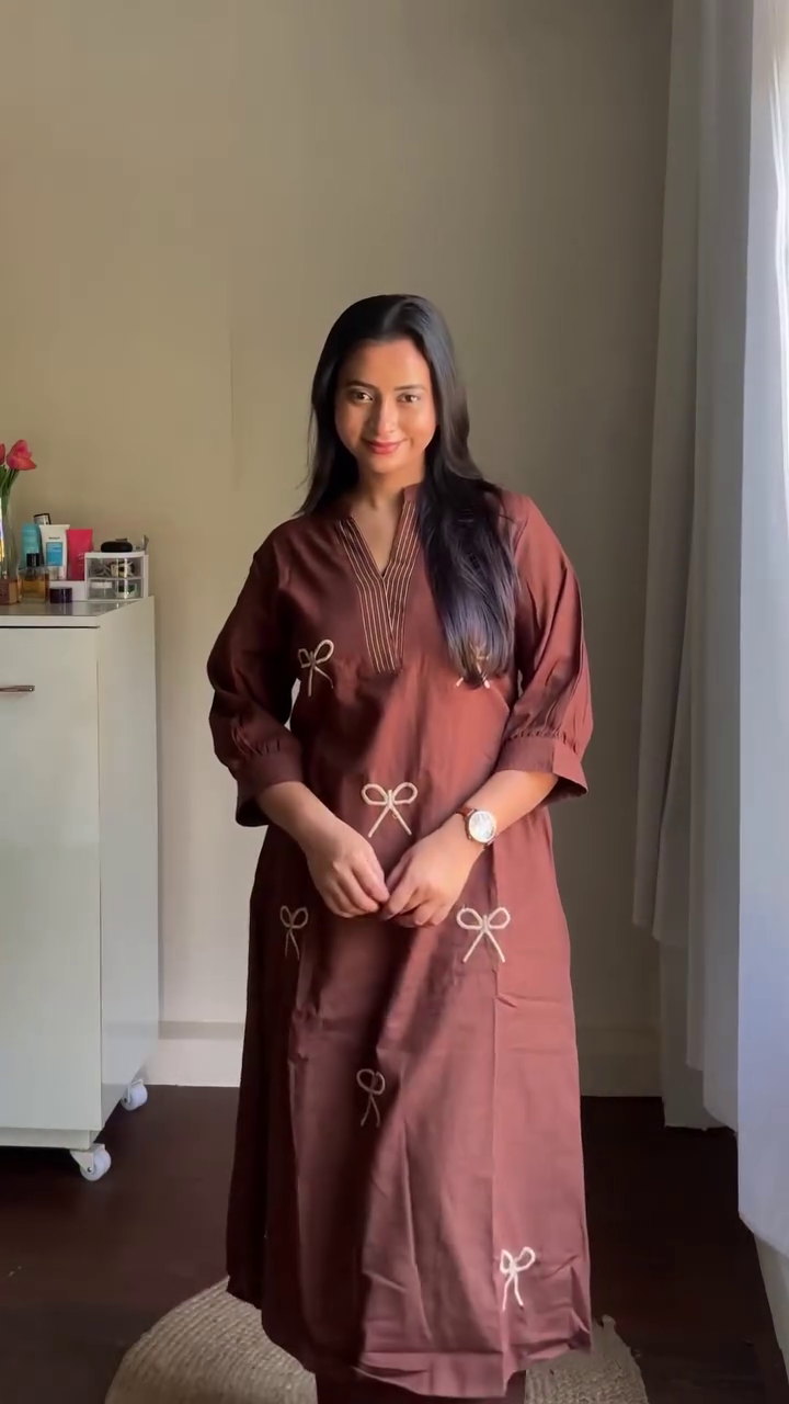 🤎 Elegant Tradition: Brown Embroidered Kurta Co-Ord Set