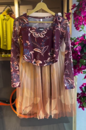 🌸 Feminine Flair: Floral Print Western Dress with Long Sleeves & Flared Skirt