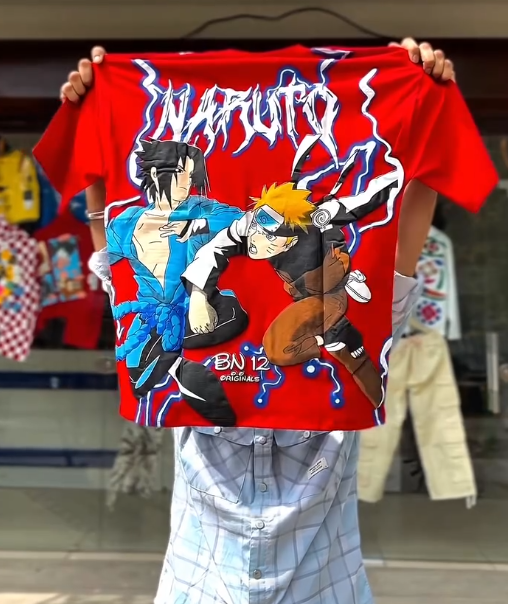 Epic Showdown: “Naruto vs Sasuke” Anime Drop-Shoulder T-Shirt 🍥⚡