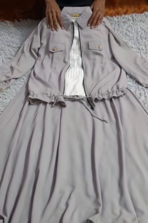 Grace in Grey: Elegant Flowing Dress with Matching Short Jacket for Women 🤍🩶✨