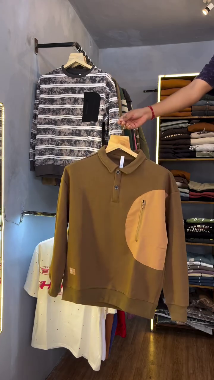Vibrant Casual: Menβs Green Polo Sweatshirt with Orange Patch ππ - Image 2