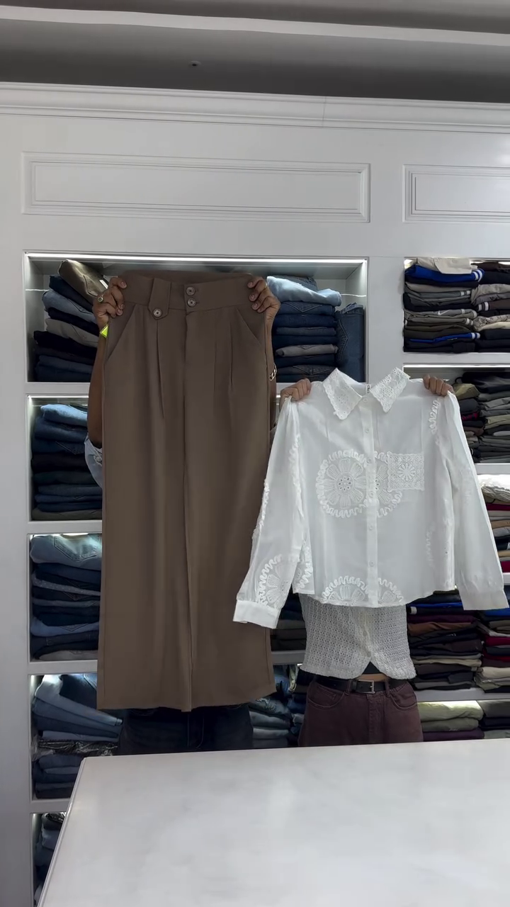 Classic Contrast: Beige Wide-Leg Trousers with Black Button-Down Shirt π€π€ - Image 4
