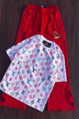 Casual & Cool: Graphic T-Shirt with Red Joggers Combo Set π΄π