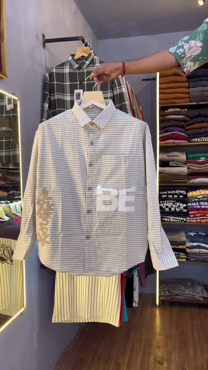 Trendy & Bold: Men's Checked Casual Shirt with Graphic Text π€π