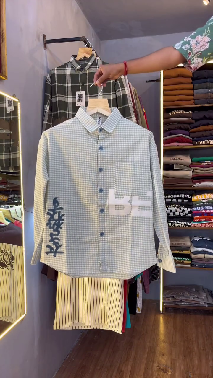 Trendy & Bold: Men's Checked Casual Shirt with Graphic Text π€π - Image 7