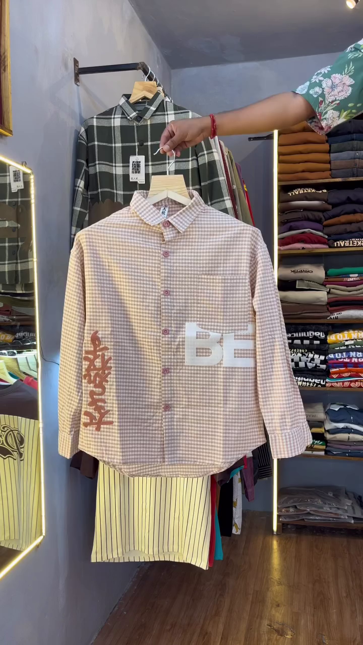 Trendy & Bold: Men's Checked Casual Shirt with Graphic Text π€π - Image 6