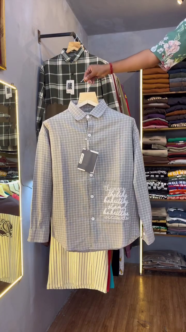 Trendy & Bold: Men's Checked Casual Shirt with Graphic Text π€π - Image 5