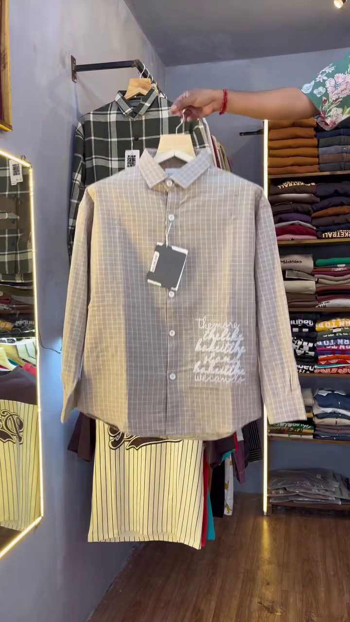 Trendy & Bold: Men's Checked Casual Shirt with Graphic Text π€π - Image 3