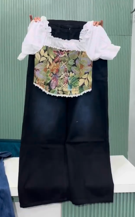 Make a Bold Fashion Statement with This Vintage-Inspired Corset Top and Wide-Leg Denim Combo