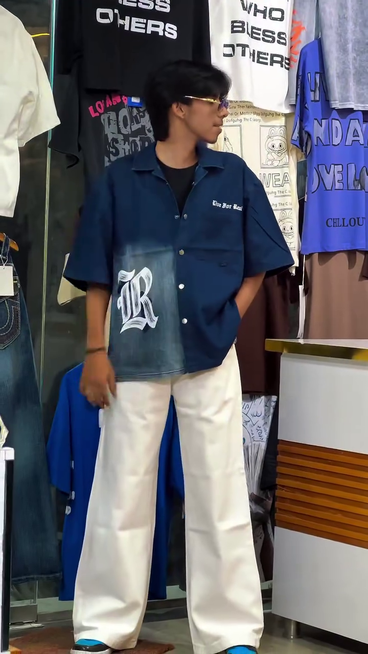 Men's Oversized Half Sleeve Denim Shirt | Vintage Washed Casual Streetwear Cotton Shirt