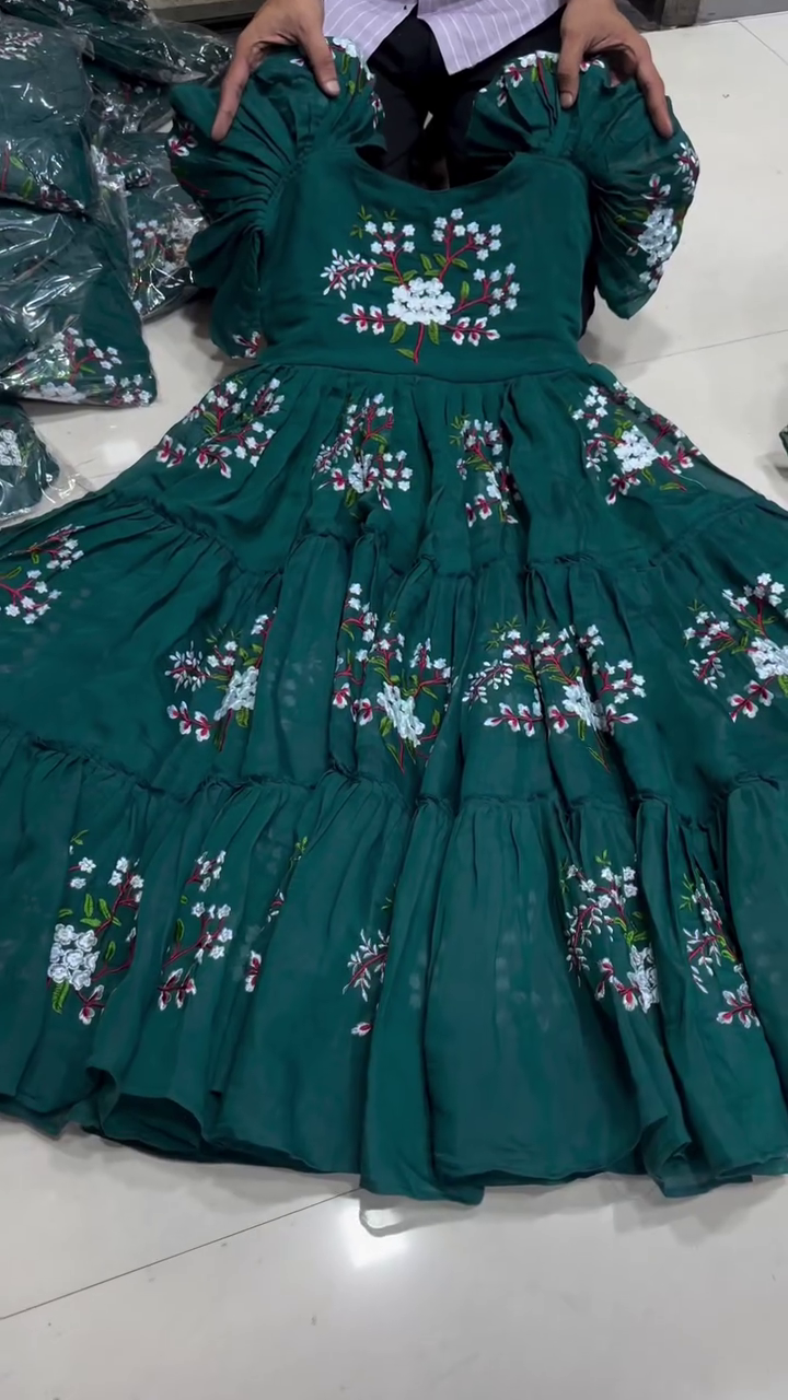 Women's Floral Embroidered Tiered Maxi Dress | Elegant Puff Sleeve Party & Festive Dress - Image 7