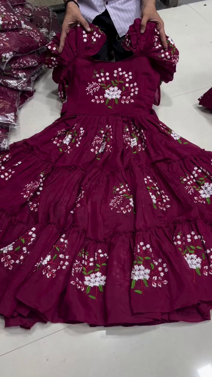 Women's Floral Embroidered Tiered Maxi Dress | Elegant Puff Sleeve Party & Festive Dress - Image 5