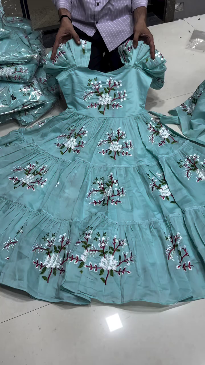 Women's Floral Embroidered Tiered Maxi Dress | Elegant Puff Sleeve Party & Festive Dress - Image 2